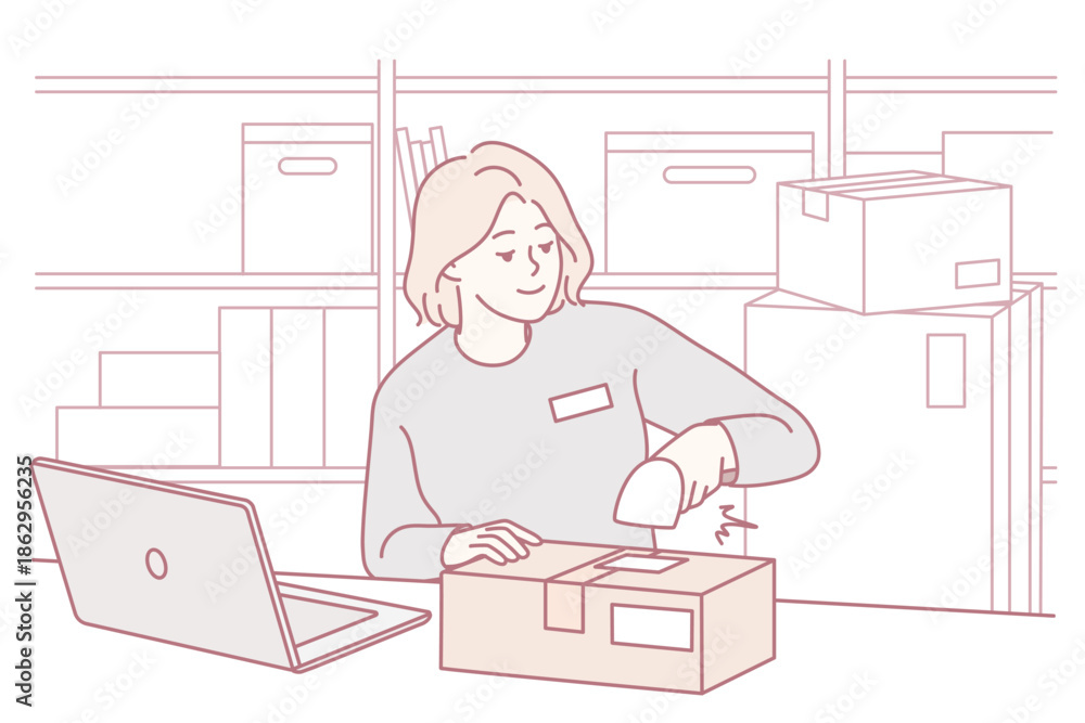 Φωτογραφία Efficient packing process, Entrepreneur organizing orders with supplies and bran