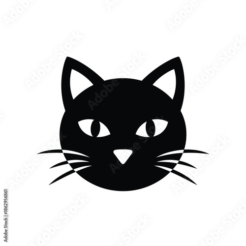 Black cat face silhouette with white eyes and whiskers