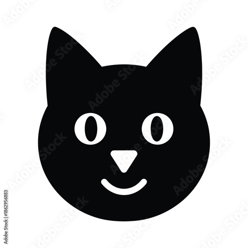 Black cat face silhouette with white eyes nose and smile