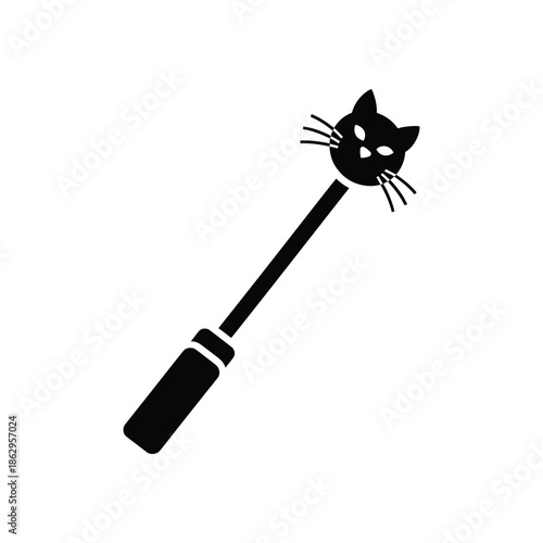 Black cat toy wand with handle