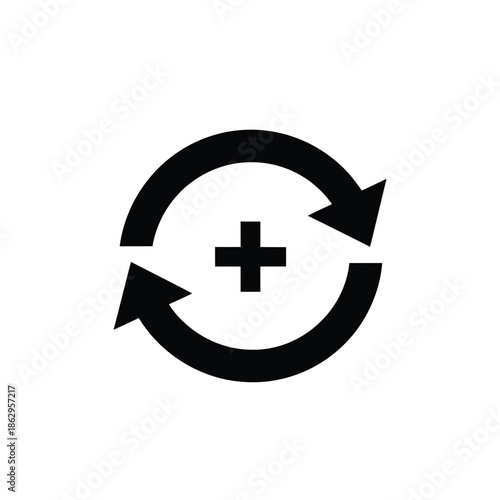 Black circular arrows with plus symbol refresh reload