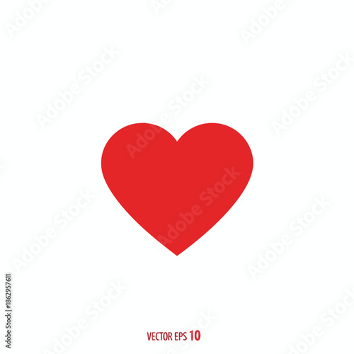 A red heart-shaped symbol is centrally placed on a white background