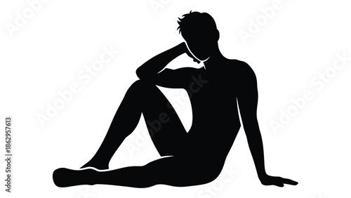 Silhouette of a seated person with a relaxed pose and bent knees