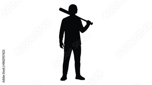 Silhouette of a person carrying a baseball bat on their shoulder
