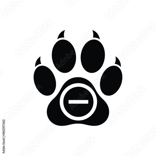 Black dog paw print with minus symbol