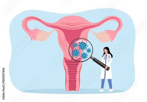 HPV (Human Papillomavirus) Cervical cancer awareness. Infection prevention, Doctor diagnosis HPV virus and vaccination medication treatment, women health concept.