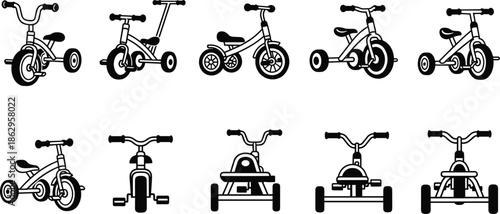 tricycle toddler kids bike bicycle ride toy child playwheel transport silhouette vector
