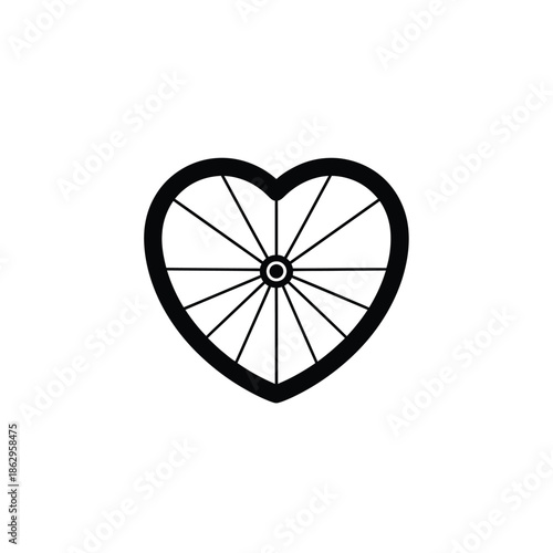 Black heart shaped bicycle wheel silhouette