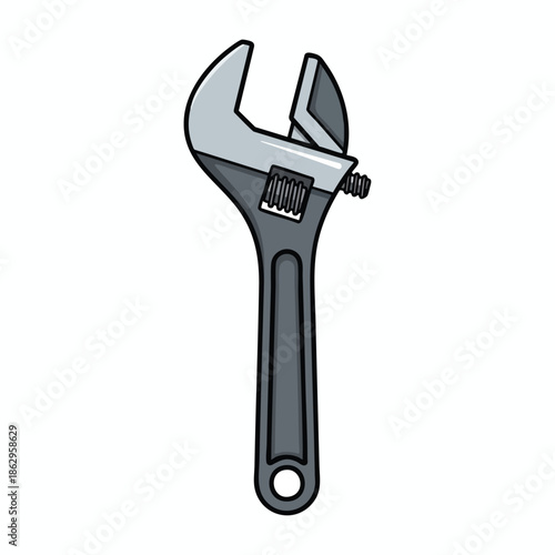 A gray adjustable wrench illustration with a black outline on a white background