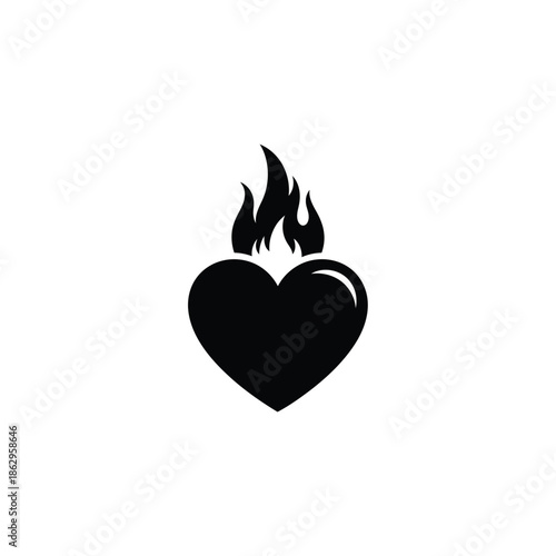 Black heart with flames silhouette fire