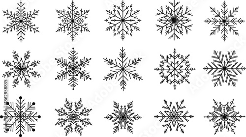 snowflake winter christmas ice frost frozen decorative silhouette vector icon illustration