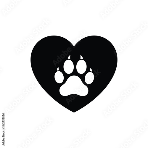 Black heart with white paw print silhouette 4