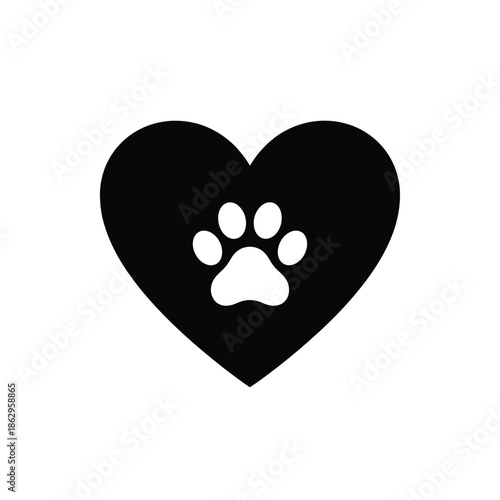 Black heart with white paw print silhouette 5