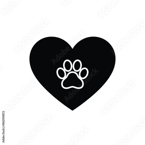 Black heart with white paw print silhouette