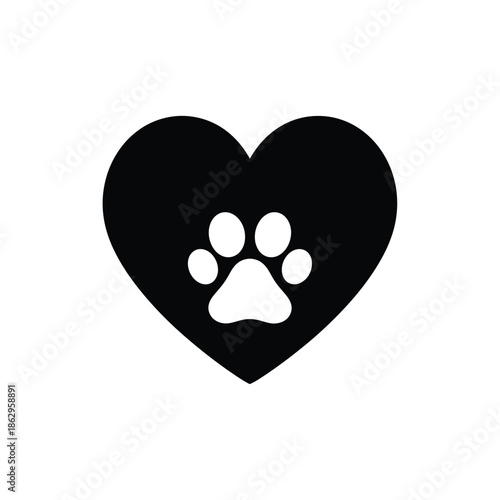 Black heart with white paw print