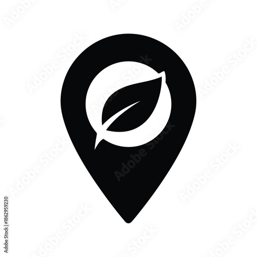 Black location pin with white leaf inside circle marker