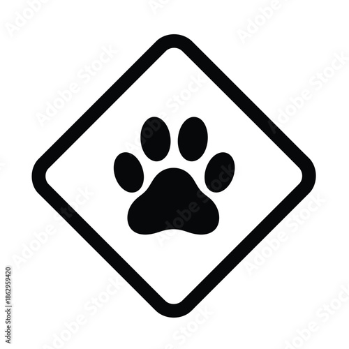 Black paw print in diamond shape sign