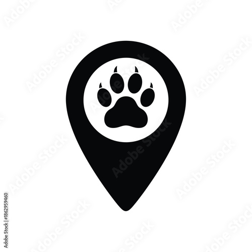 Black paw print in location pin marker
