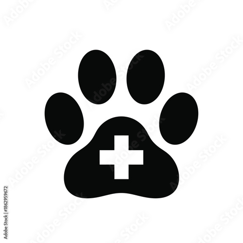 Black paw print with white cross animal