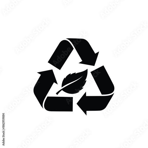 Black recycling symbol with leaf recycle ecology