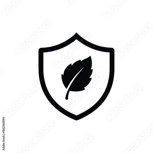 Black shield with leaf silhouette symbol