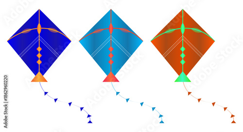 Colorful Makar Sankranti Kite Vector Set with Blue Teal Orange Traditional Indian Festival Kites