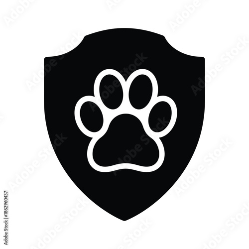 Black shield with white paw print