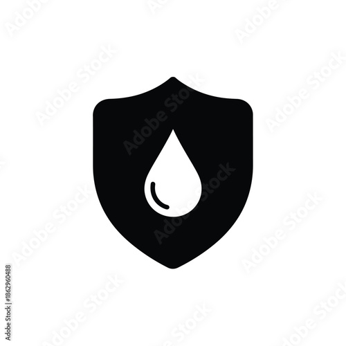 Black shield with white teardrop symbol