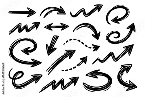 Hand drawn arrow set with grunge brush style for creative design projects