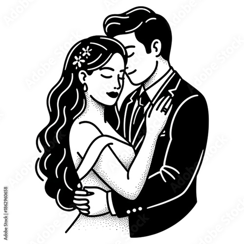 Eternal Embrace: A tender moment captured in an illustration of a loving couple, perfectly capturing the magic of commitment and devotion.