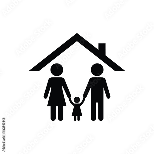 Black silhouette family under house roof