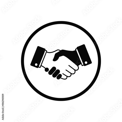 Black silhouette handshake in circle agreement