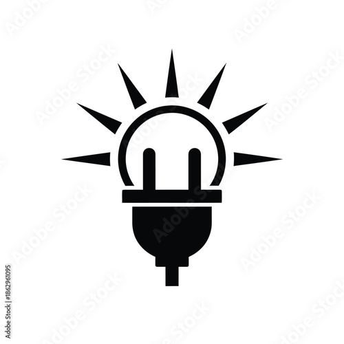Black silhouette light bulb with sun rays