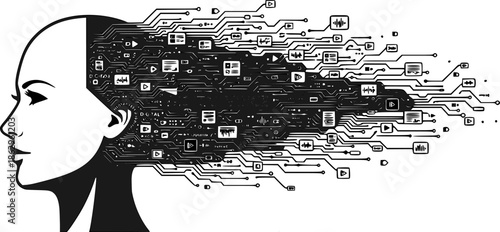 Human Mind to Machine Code. AI Cognitive Transformation Vector.
