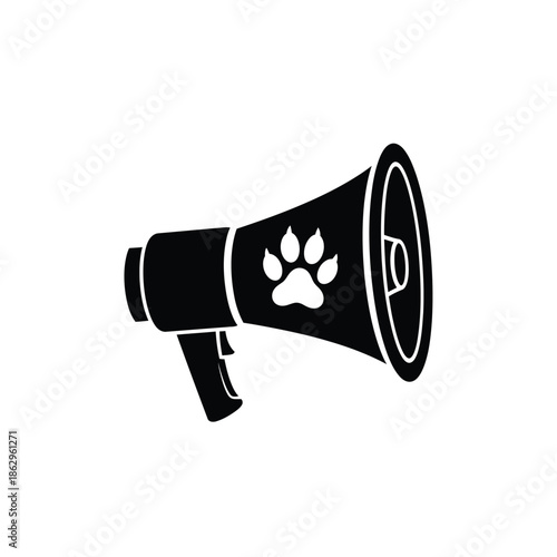 Black silhouette megaphone with animal paw print