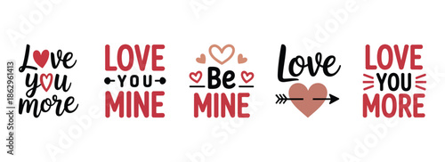 Red and black love phrases on white, romantic handwritten text for Valentine's Day.