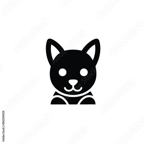 Black silhouette of a cute cat head with paws kitten
