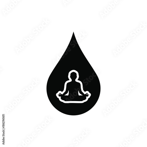 Black silhouette of a meditating person inside a waterdrop