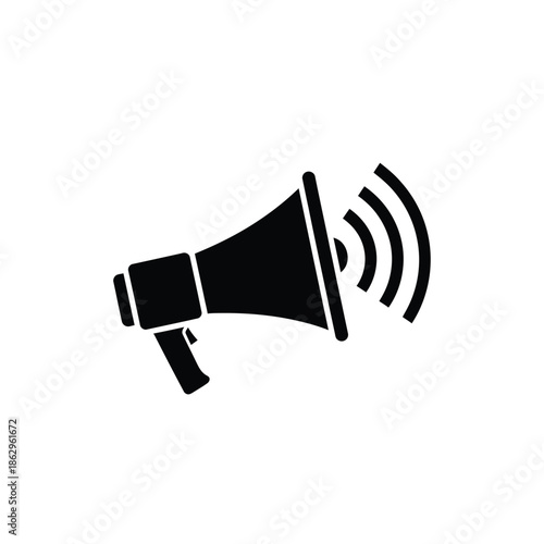 Black silhouette of a megaphone with sound waves bullhorn
