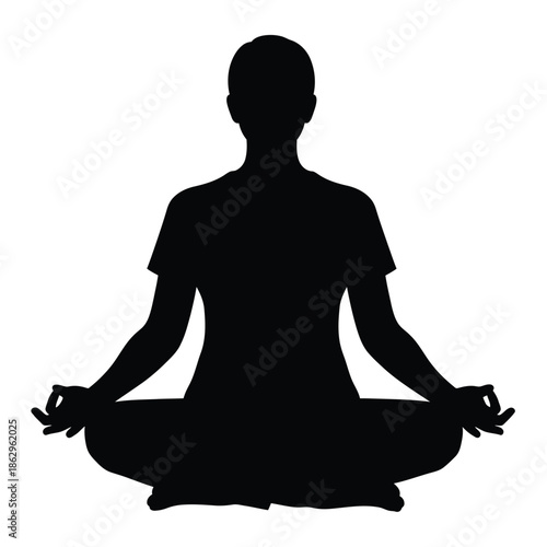 Black silhouette of a person meditating in lotus position