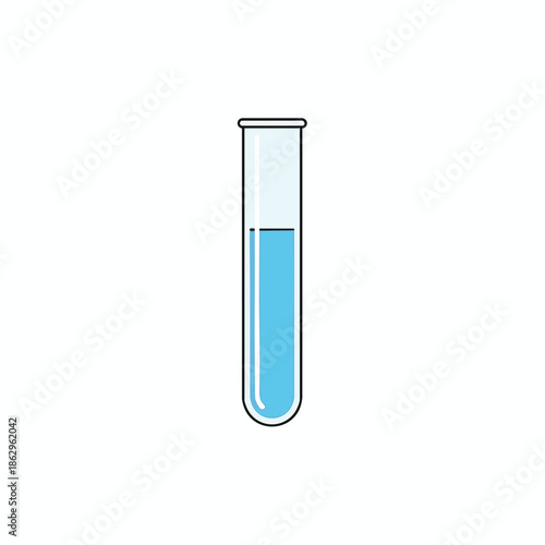 Vector image of a test tube filled with blue liquid and dark outline