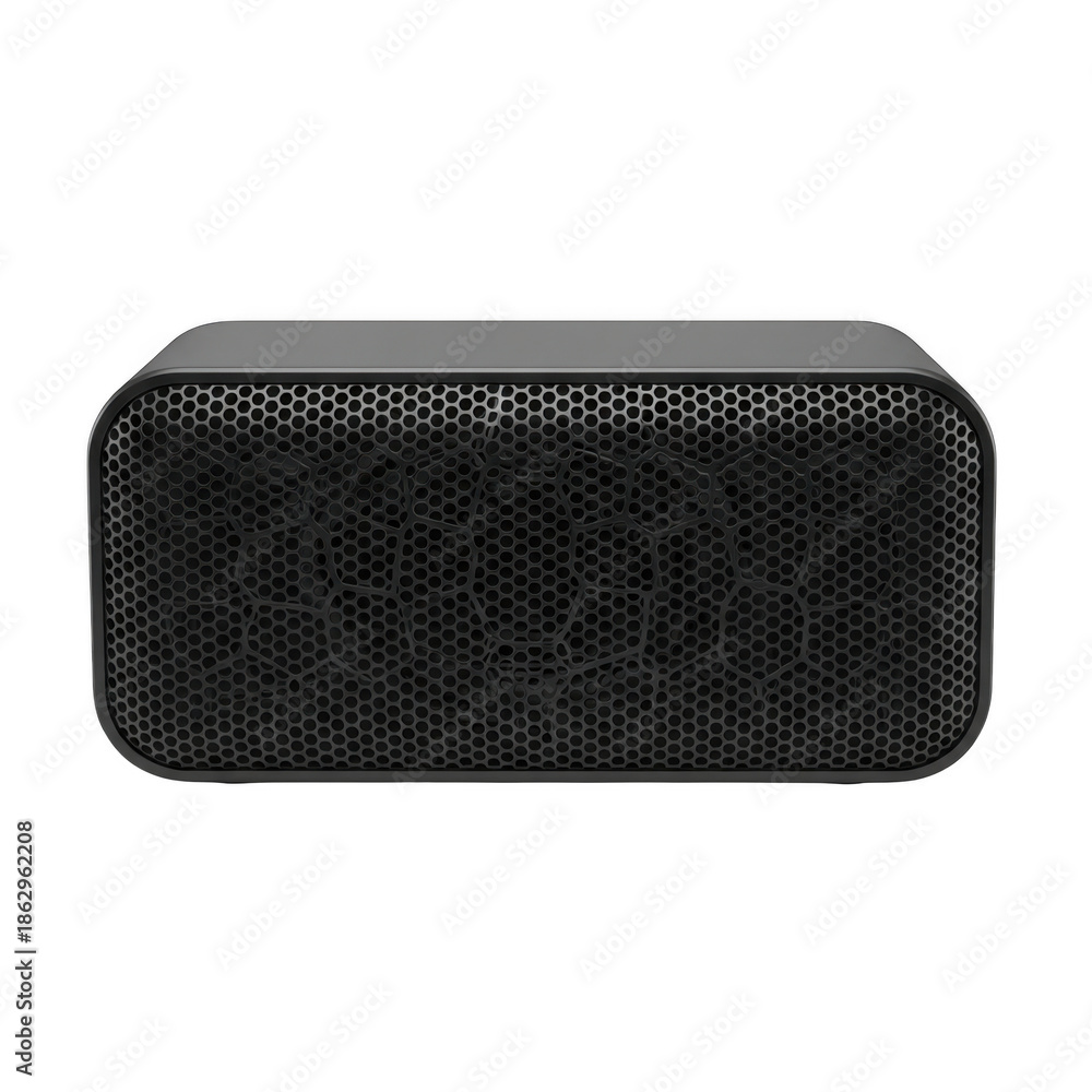 Fototapeta premium Compact Black Portable Bluetooth Speaker with Modern Mesh Grille Design isolated on transparent background