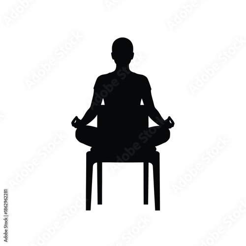 Black silhouette of a person sitting cross-legged on a chair in a meditative pose