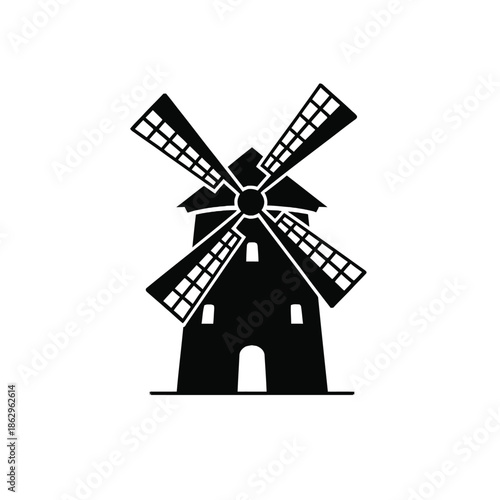 Black silhouette of a traditional windmill with four blades