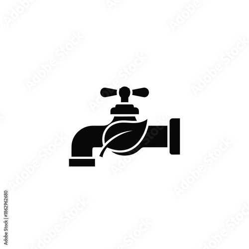 Black silhouette of a water tap with a leaf faucet