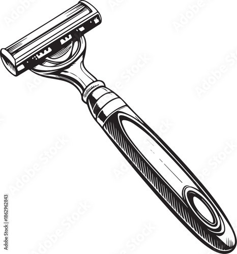 Razor for Shaving Hand-drawn Sketch Drawing Vector Illustration, Line Linear Symbol Engraving Coloring Book, Black and White Isolated