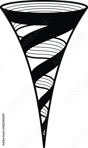a vertical, tapering spiral silhouette on white background