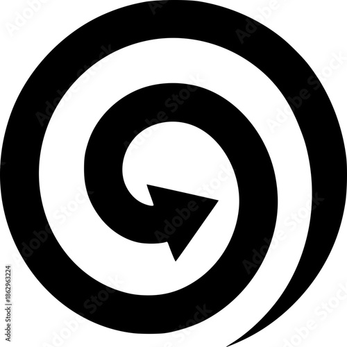 Spiral Dynamics: The image features a spiral with an arrow, symbolizes an iterative process and progress toward a central point.
