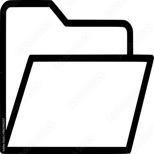 Folder Icon: A simplistic outline of an open folder, the epitome of organization and access, serving as a versatile emblem for information, data, and digital filing systems.