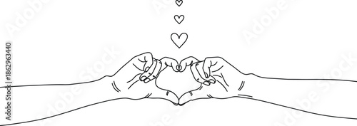 hands heart gesture love romance affection unity care support connection vector line illustration minimal isolated